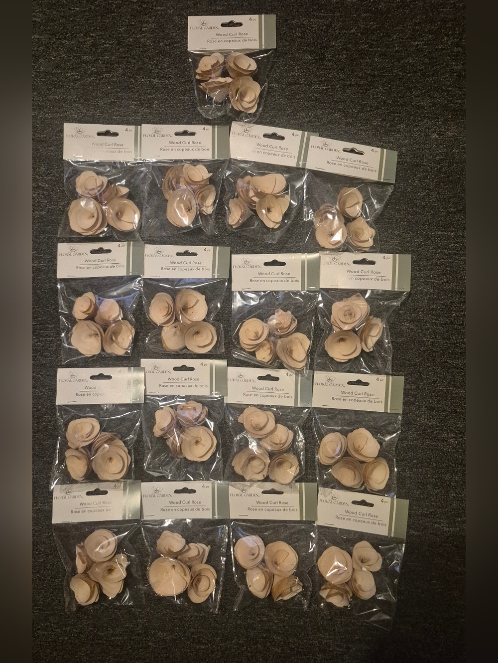 17pk Wooden Rose Curls - 68pc Bulk Lot for DIY Wedding & Farmhouse Crafts